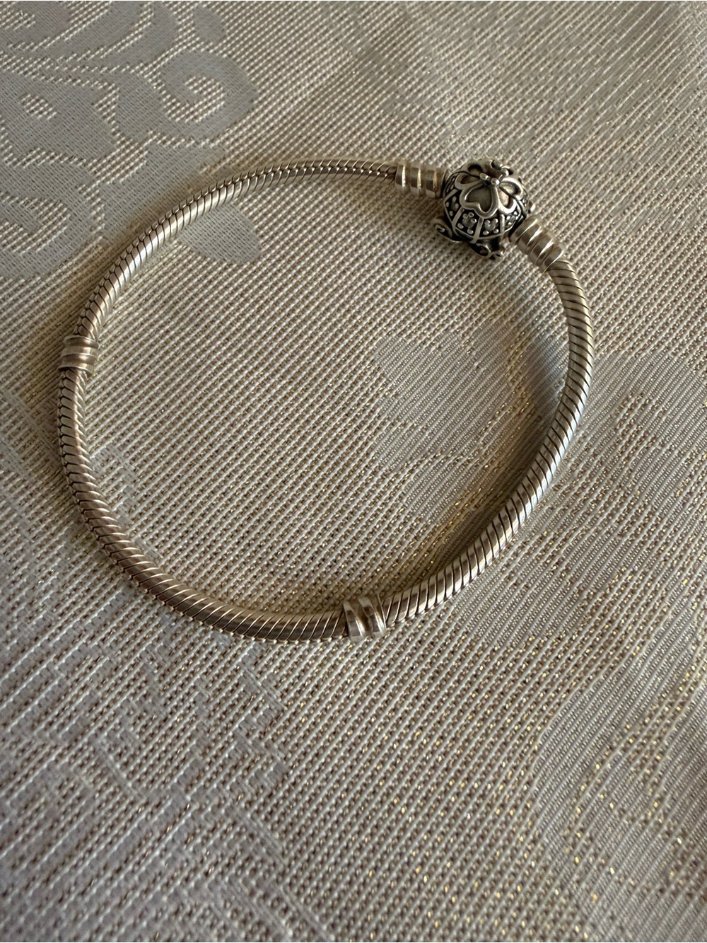 Pandora Silver Snake Chain Bracelet with Decorative Clasp